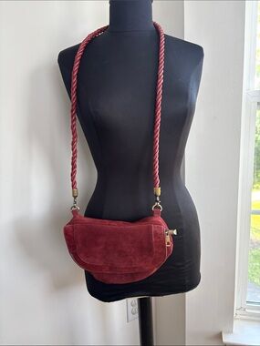 Anthropologie Suede Crossbody Bag in Deep Red